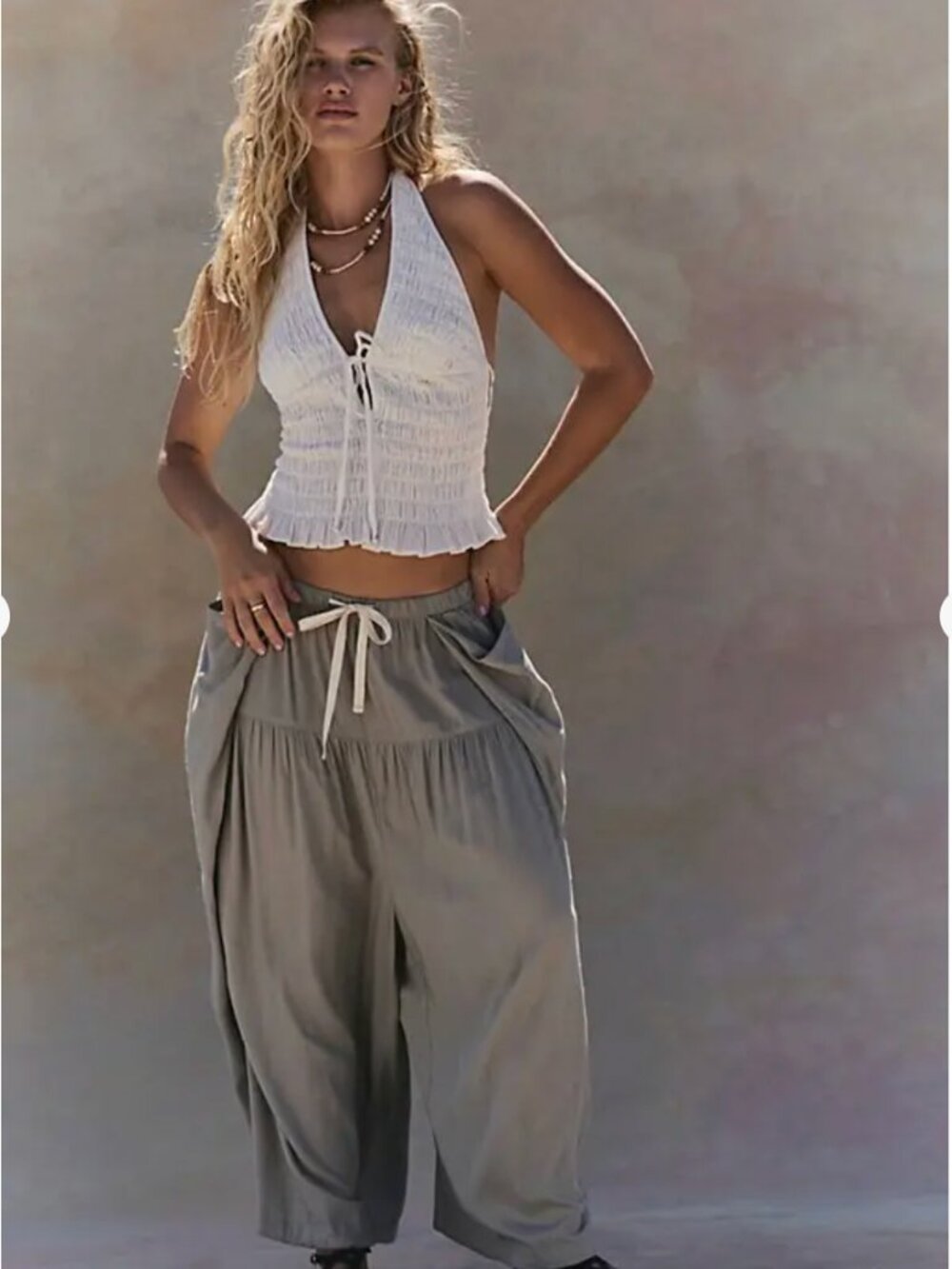 Free People Women's Khloe Smocked Halter Top In Coconut Milk - XL. NWT - Picture 3 of 10
